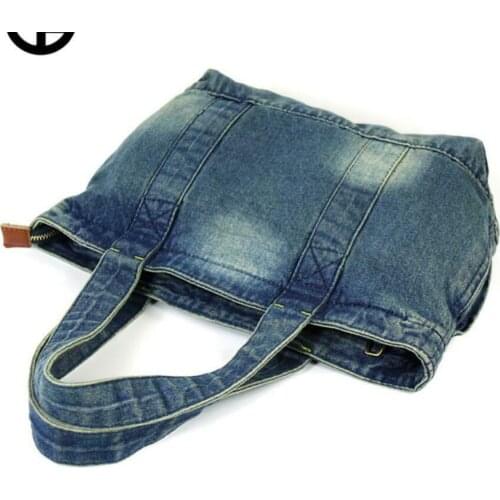 2020 Womens Blue Denim Jeans Shoulder Bags Satchel Handbags Zipper Closed Tote Bags Large Capacity