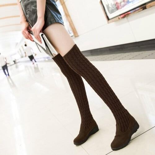 Woman sock boots heels over the knee botas feminina woolen woman long boots elastic botines autumn winter new boots brand