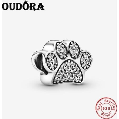 Sparkling Paw Print Charm Fit Original Pandora Bracelet Charm 925 Sterling Silver Zircon Beads Women Jewelry Berloque Making
