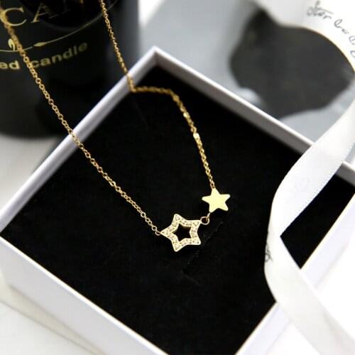 YUN RUO 2018 New Arrival Rose Gold Color Fashion Crystal Star Pendant Necklace 316L Titanium Steel Woman Jewelry Gift Never Fade