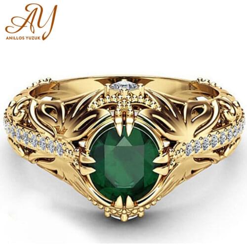 Anillos Yuzuk Silver 925 Jewelry Vintage Green Emerald Ring Gold Engagement Wedding Ring For Women Fine Jewelry Wholesale
