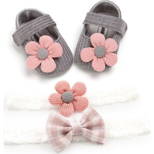 0-12M spring and autumn fashion small flower baby shoes princess shoes baby shoes toddler shoes headwear head flower 3pc/set
