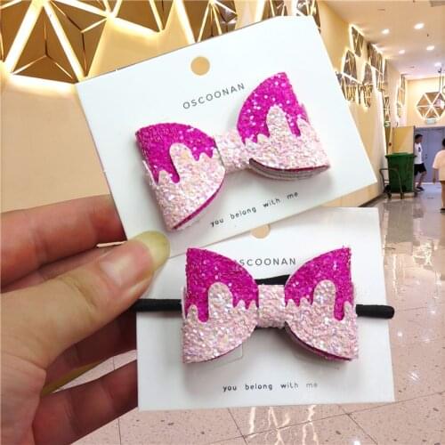 1PCS Lovely Pink Rose Sequin Girls Elastic Hair Bands Bows Child Hair Knot Hairpin Creativity Hair Accessories Clip For Kids