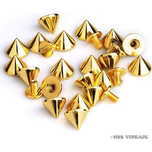 100pc Cone Spike Screwback Spikes Punk Studs Leathercraft 1/4'' High-quality gold