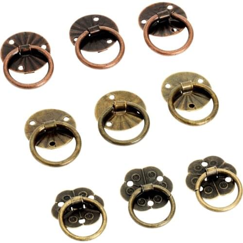 12Pcs Antique Brass Cabinet Knobs And Handle Jewelry Box Furniture Handle Cabinet Drawer Knob Ring Furniture Pull Handle