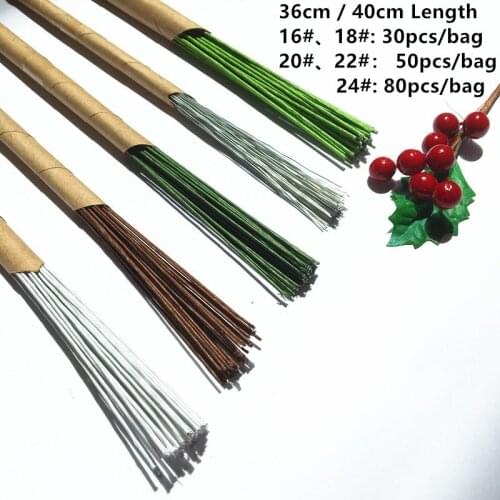 18# Dia 1.2mm 36cm Length Paper Covered Artificial Flowers Stems Branches Twigs Iron Wire For DIY Nylon Flower Accessory