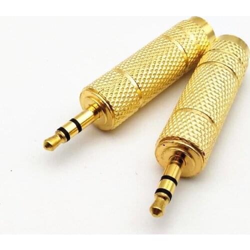 2pcs Golden Color 3.5 Male To 6.5 Fale Stereo Adapter Plug Headphone Adapter Plug Terminals Audio Plug