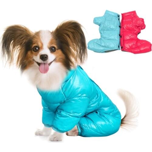2020 Winter Pet Dog Clothes Down Cotton Padded Waterproof Dog Snowsuit Super Warm Coat Shiny PU Small Dog Overalls Pet Clothing