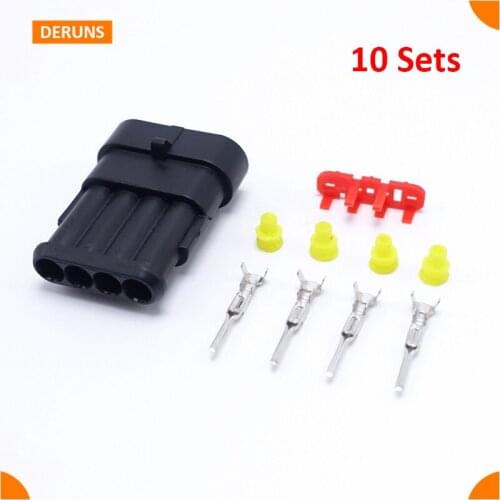 4Pin/Way 10Sets Male Sealed Auto Car Wire Connector Plug AMP 282106-1