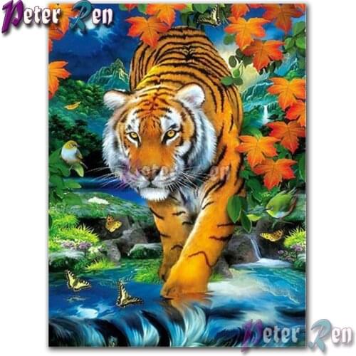 Animal Diamond Painting Embroider DIY Tiger in the forest Square or round Mosaic Cross stitch Rhinestone Modern home decoration