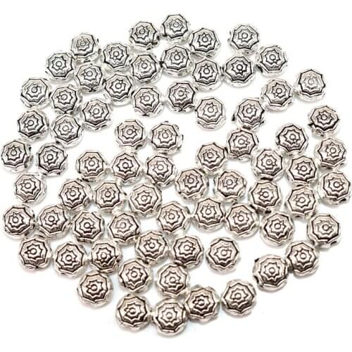 Free Shipping 100pcs Flower Beads Antique Silver color Petal Spacer Beads Charms Fits European Bracelets Making Jewelry Findings