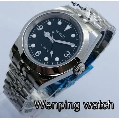 Bliger 39mm Mens Top Casual Business Mechanical Watch Sapphire Crystal Black Dial Luminous NH35 Movement Automatic Watch