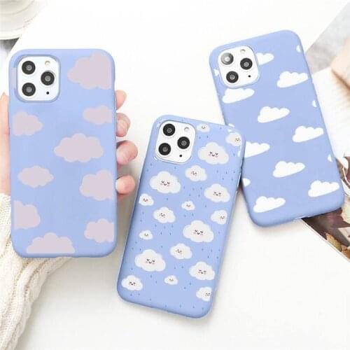 White Cloud Print Phone Case Candy Color for iPhone 6 7 8 11 12 s mini pro X XS XR MAX Plus
