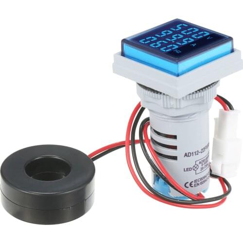 Square Digital Volt-ammeter Voltammeter Ammeter Cymometer 3 LED Display Voltage & Current & Frequency Meter Indicator Monitor