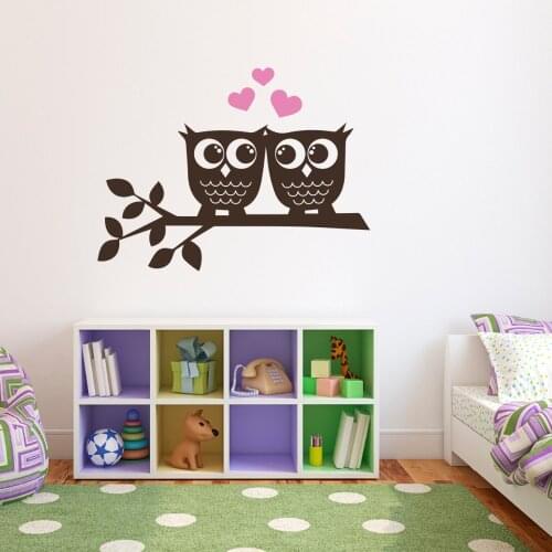 Owls in Love Branch Childrens Wall Art Nursery Decor Wall Stickers Owl Theme Kindergarten Kids Wall Stickers Child T170411