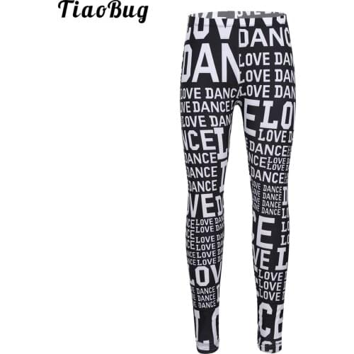 TiaoBug Kids Girls Letters LOVE DANCE Printed Dance Pants Yoga Jogging Fitness Gym Leggings Tights