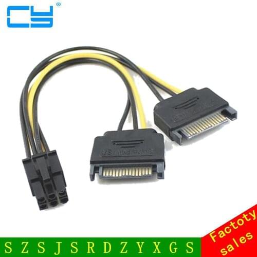 Dual two SATA 15 Pin Male M to pcie pci express pci-express PCI-e Express Card 6 Pin Female Graphics Video Card Power Cable 15cm