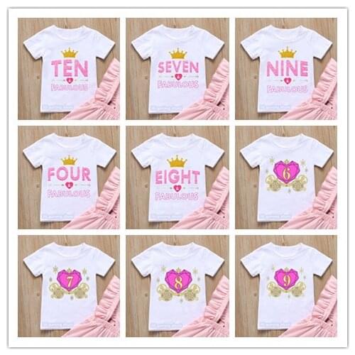 Newly childrens tshirt 4-9 years old Crown graphics birthday clothing for kids birthday gifts vogue girls t-shirt summer tops