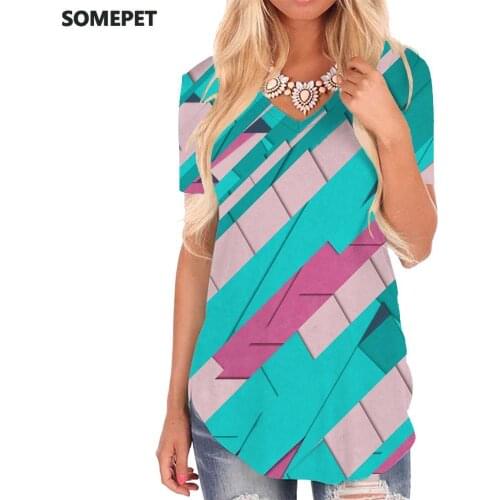 SOMEPET Geometry T Shirt Women Graphics Funny T shirts Abstract V-neck Tshirt Art Shirt Print Womens Clothing Summer Casual Tops