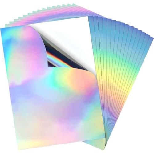 Holographic Sticker Paper A4 Size Printable Dries Quickly Waterproof Sticker Paper Rainbow Vinyl Sticker Paper for Inkjet/Laser