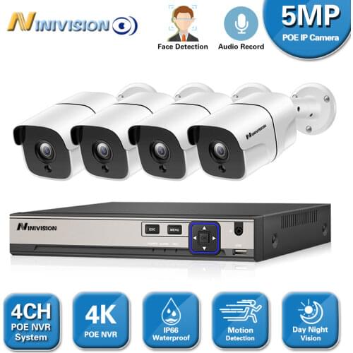 4K 4CH POE NVR AI Human Detection Audio Record IP Camera System H.265 indoor Outdoor Security CCTV Video Surveillance Kit