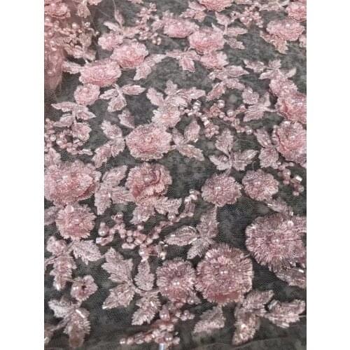 Exquisite 3D three-dimensional flower pure color handmade bead embroidery, French tulle lace, suitable for ladies dress skirts