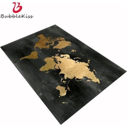 Bubble Kiss Rugs And Carpets For Home Living Room European Black Gold World Map Pattern Rugs for Bedroom Home Decor Area Rugs