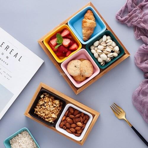 Creative Ceramic Snack Plate Living Room Fruit Plate Set Divided Snacks Snack Plate Household Square Seasoning Plate