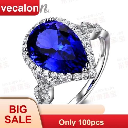Vecalon Fashion ring Pearl cut 5ct 5A Zircon cz ring 10KT White Gold Filled Women Engagement Wedding Band ring
