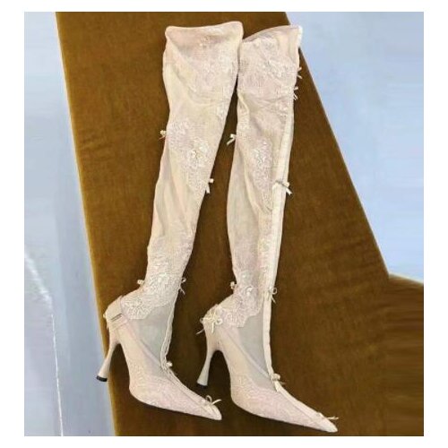 Moraima Snc Lace Embroidery Sock Boots Pointed Toe Thin Heels Sexy Over the Knee Boots Fashion Thigh High Shoes