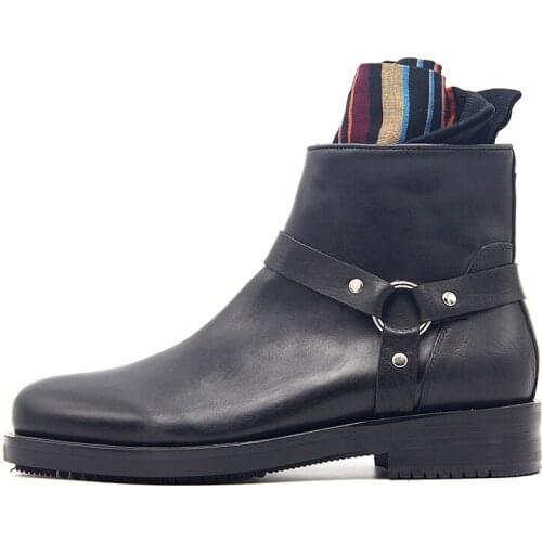 2020 Genuine Leather Shoes Men Black Zip British Casual Ankle Boots Male Top Quality Luxury Cowboy Boots Winter Dress Shoes bota