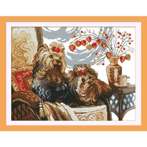 Everlasting Love Two Dogs Chinese Cross Stitch Kits Ecological Cotton Stamped Printed 14 11CT DIY New Year Decorations For Home