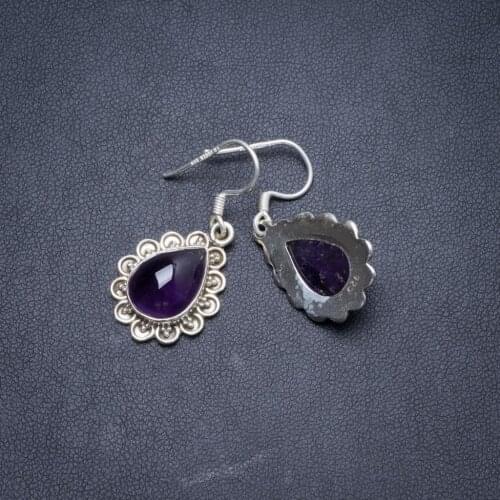 Natural Amethyst Handmade Unique 925 Sterling Silver Earrings 1.25" Y2696