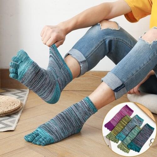 Toe Socks 5-Pairs Pack Autumn and Winter Men Tube Toe Socks Cotton Breathable Christmas Gift Striped Novelty Socks