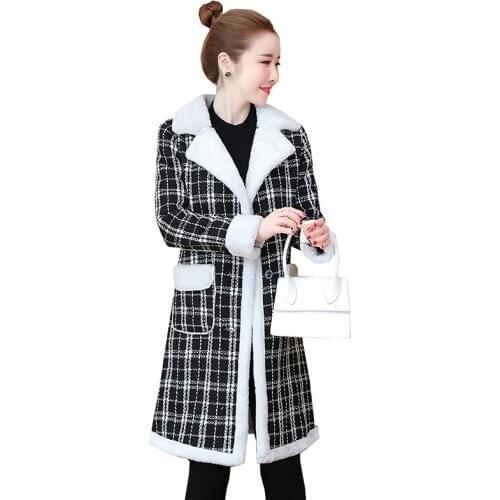 Autumn winter new plus size womens coat fashion plus velvet thickened medium long loose woolen trench coats womens overcoat