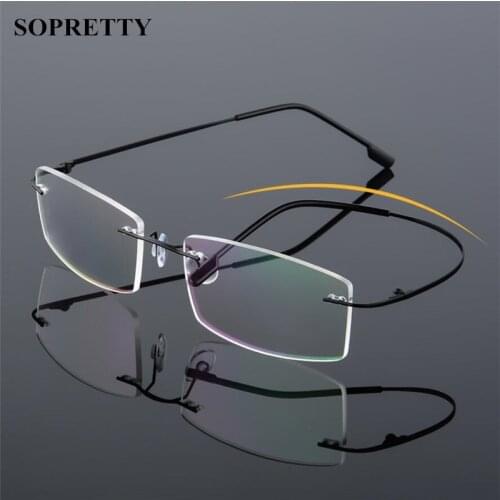 Classic Mens Titanium Rimless Glasses Frames , Spring Temple Myopia Optical Frame , Ultra-light Frameless Eyeglasses F858