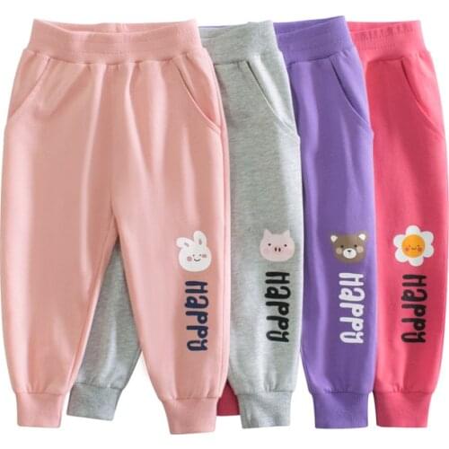 Girls Autumn Sports Pants 2021 New Pants Wholesale Korean Style Cartoon Long Pants For 2-8 Years Children Cute School Clothes