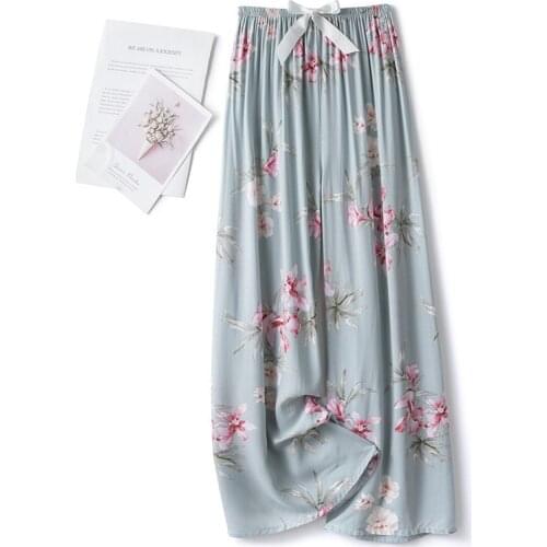 Elastic Waist Sleep Bottoms Womens Cotton Blend Pajamas Summer Print Long Pants Pijamas Home Wear Sleepwear Casual Nightwear