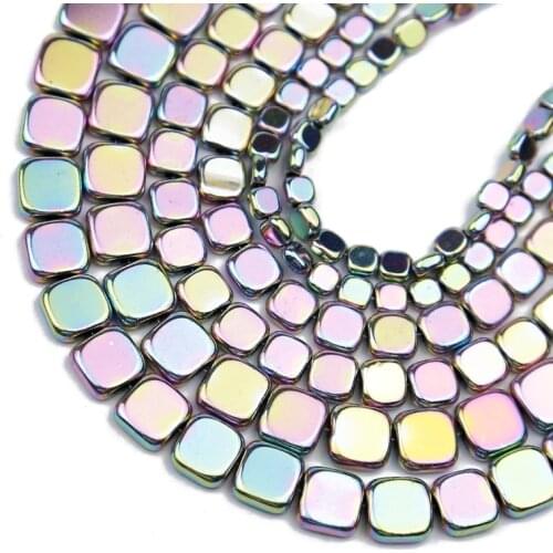 Flat Square Light Purple Hematite Beads 4/6/8mm Natural Stone Spacer Loose Beads For Jewelry Making Diy Bracelets Accessories