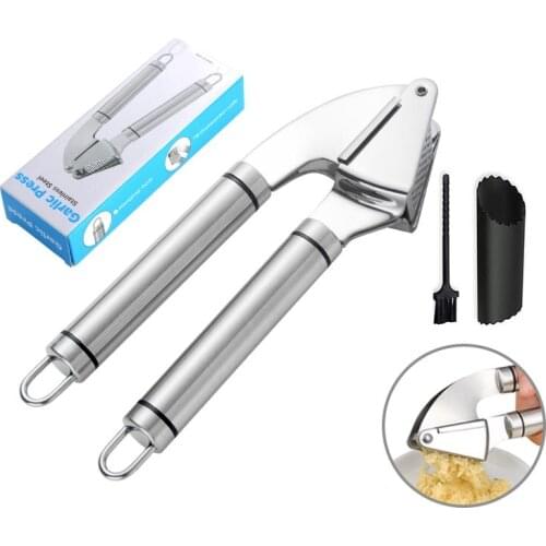 Garlic Press Stainless Steel 304 Uniform Mesh Frosted Non-slip Handle Mirror Polishing Kitchen Tool