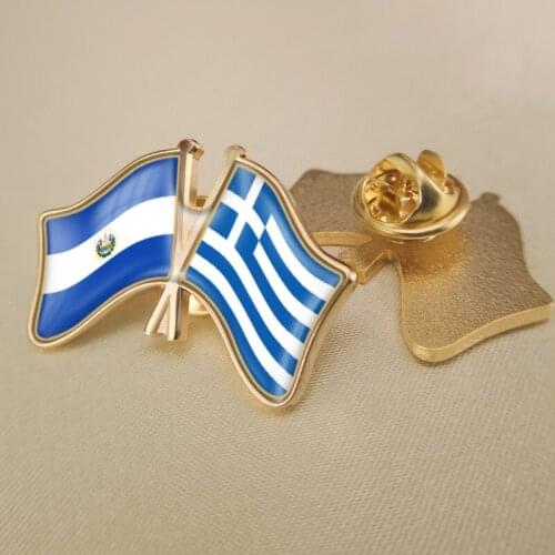 El Salvador and Greece Crossed Double Friendship Flags Lapel Pins Brooch Badges