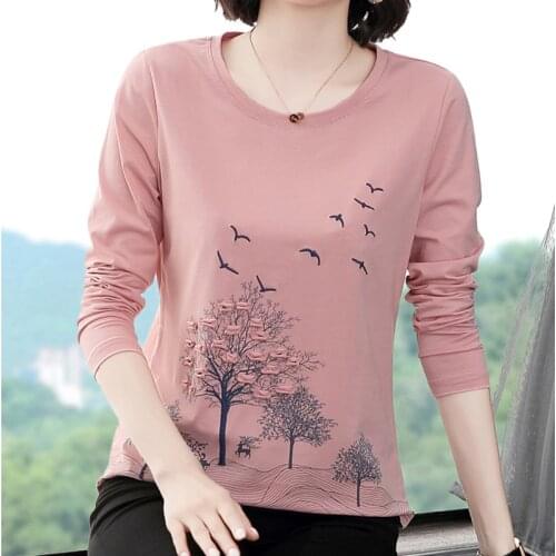 Shintimes Plus Size Woman Clothes Embroidery Patchwork Long Sleeve T Shirt Women 2021 Fall T-Shirt Loose Cotton Tee Shirt Femme