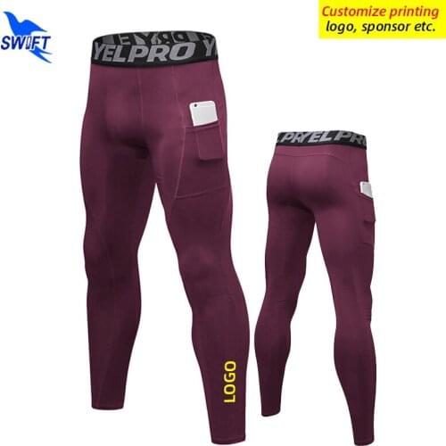 Customized LOGO Men Compression Pants Running Tights with Pocket Elastic Fitness Gym Yoga Trousers Workout Leggings Sportswear