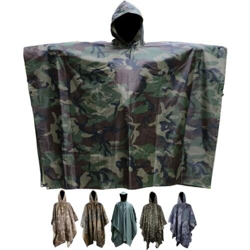 Outdoor Militray Tactical Rain Poncho Waterproof Camouflage Rain Coat Camo Sun Shelter Ground Sheet Tarp For Camping Tent Awning