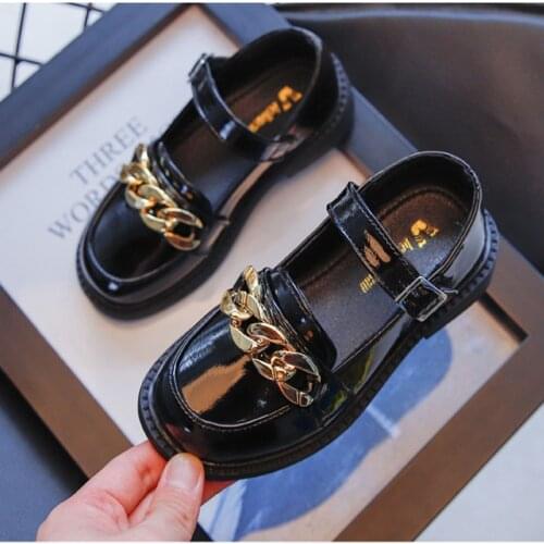 2021 Autumn Summer Flats Baby Girls Shoes Cute Chain Leather Princess Shoes Fashion Solid Color Kids Child Dancing Toddler Shoes