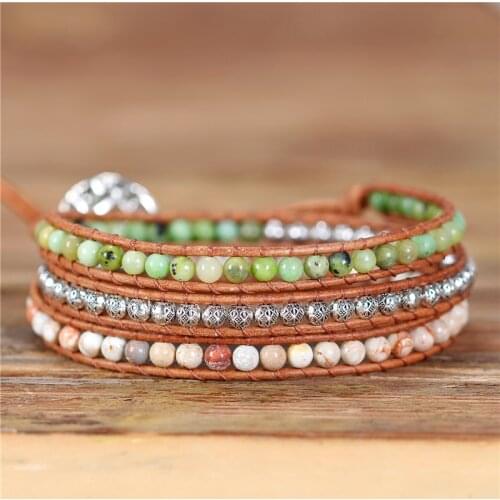 YueTong Boho Vintage Natural Stone Beaded Wrap Bracelet Yoga Multi Wraps beads Leather Bracelet High End Jewelry Dropshipping