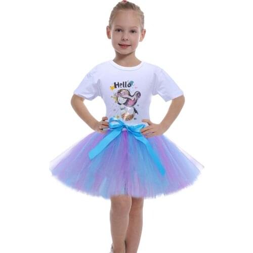Blue Lavender Girls Mermaid Tutu Skirt with T-shirt Baby Summer Skirts Princess Tulle Skirt Fancy Children Clothes Girl Skirt