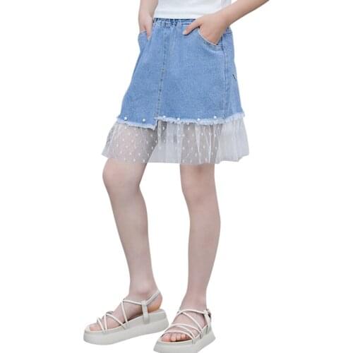 Girls' Summer Denim Skirts Pant Girls Cake Short Skirts Pettiskirt Pants Tutu Ruffles Fashion Sweet Kids Girls
