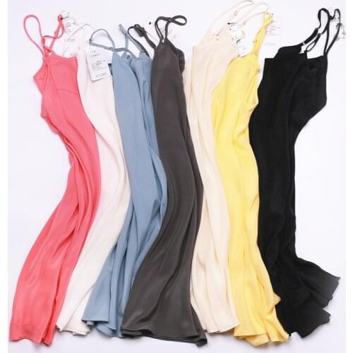 Womens 100% Mulberry Silk Crepe Silk Chemise Nightgown Nightdress Sleepwear adjustable spaghetti straps size M L JN634