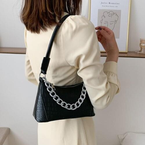 Crocodile Pattern Women Baguette Underarm Bag PU Leather Ladies Small Shoulder Bags Vintage Design Female Purse Tote Handbags